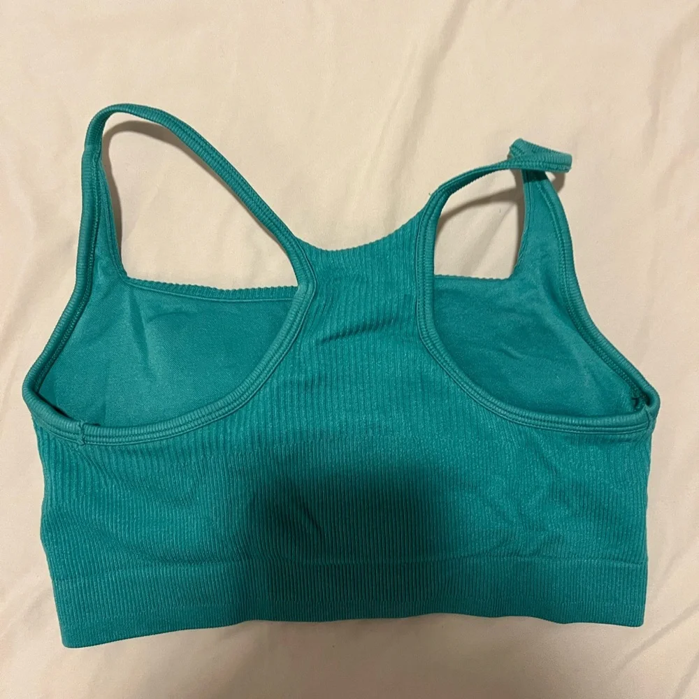 Women's Teal Ribbed Sports Bra - Picture 2 of 3